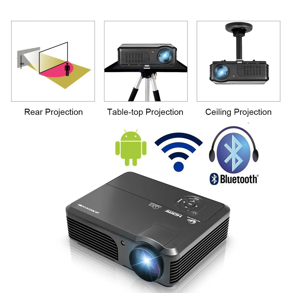 

Android WiFi Bluetooth LED Projector Home theater Proyector Wireless Connection Beamer LCD TV Game Movie Video Full HD 1080P