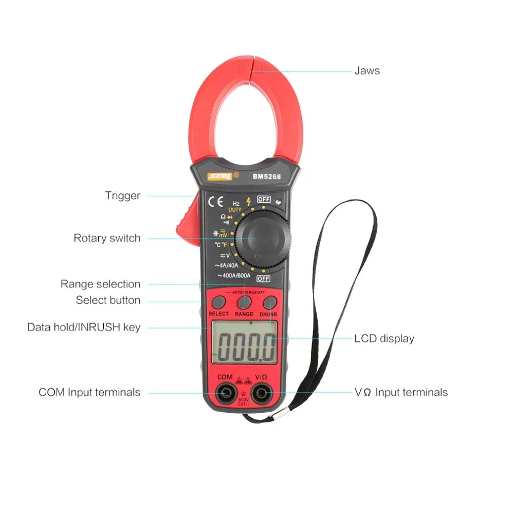 BM5268 Ручной цифровой клещи мультиметр True RMS AC/DC Вольт Ампер Ом Емкость Частота