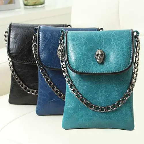 

Hot New Women's Fashion Faux Leather Solid Color Skull Pattern Mini Messenger Bag Phone Bag Adjustable Strap All-match Handbags