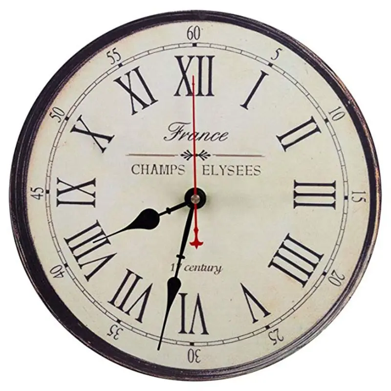 

16 Inch Retro France Style Wall Clock Roman Numeral Printed Battery Operated Round Frameless Silent Non-Ticking Digital Quiet Sw