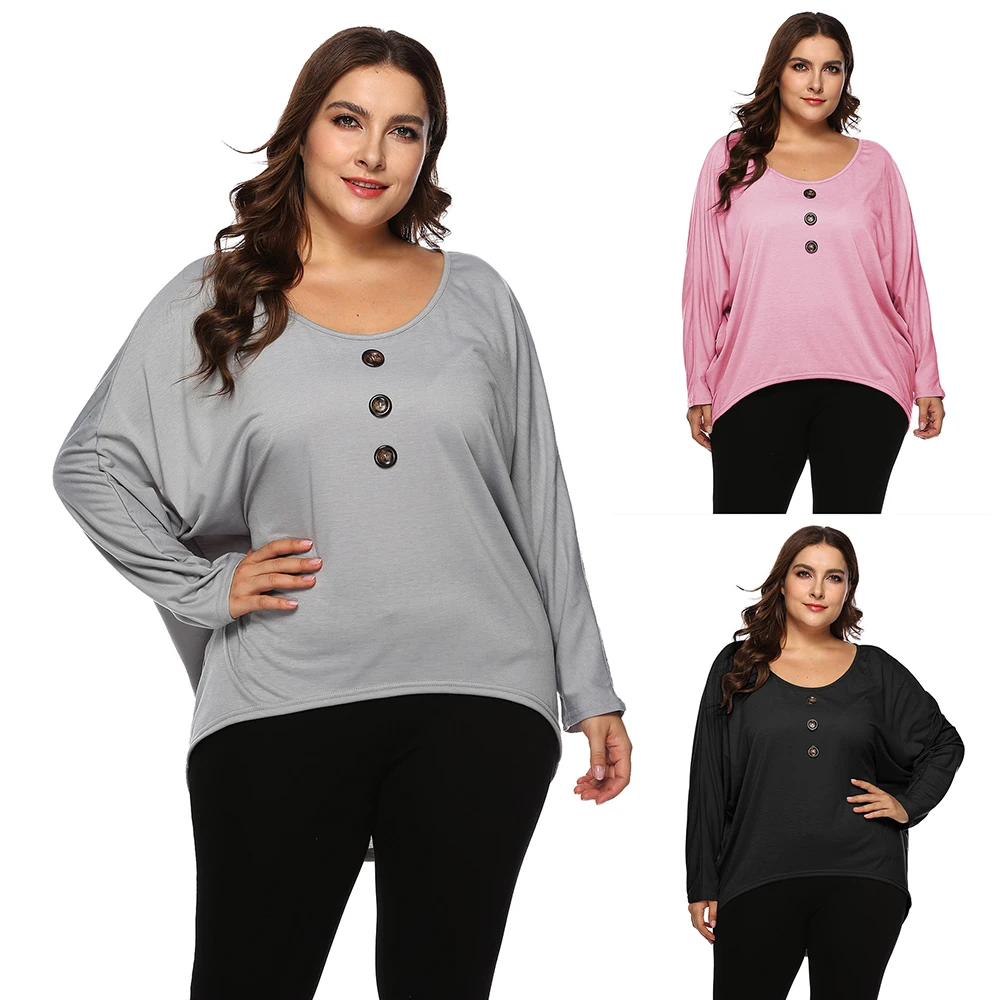 

Women Shirt 2018 New Arrival Large Size Shirts For Ladys Autumn Loose Bat Long Sleeve O-neck Female Clothing Oversize