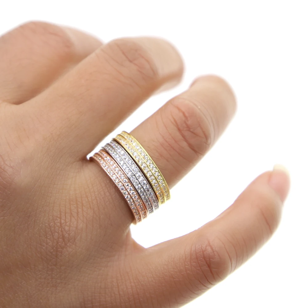 

high qualit 925 Sterling Silver Wedding Finger Ring 3 Color Rings with Zircon Fashion Ring Thin Eternity Band Micro jewelry
