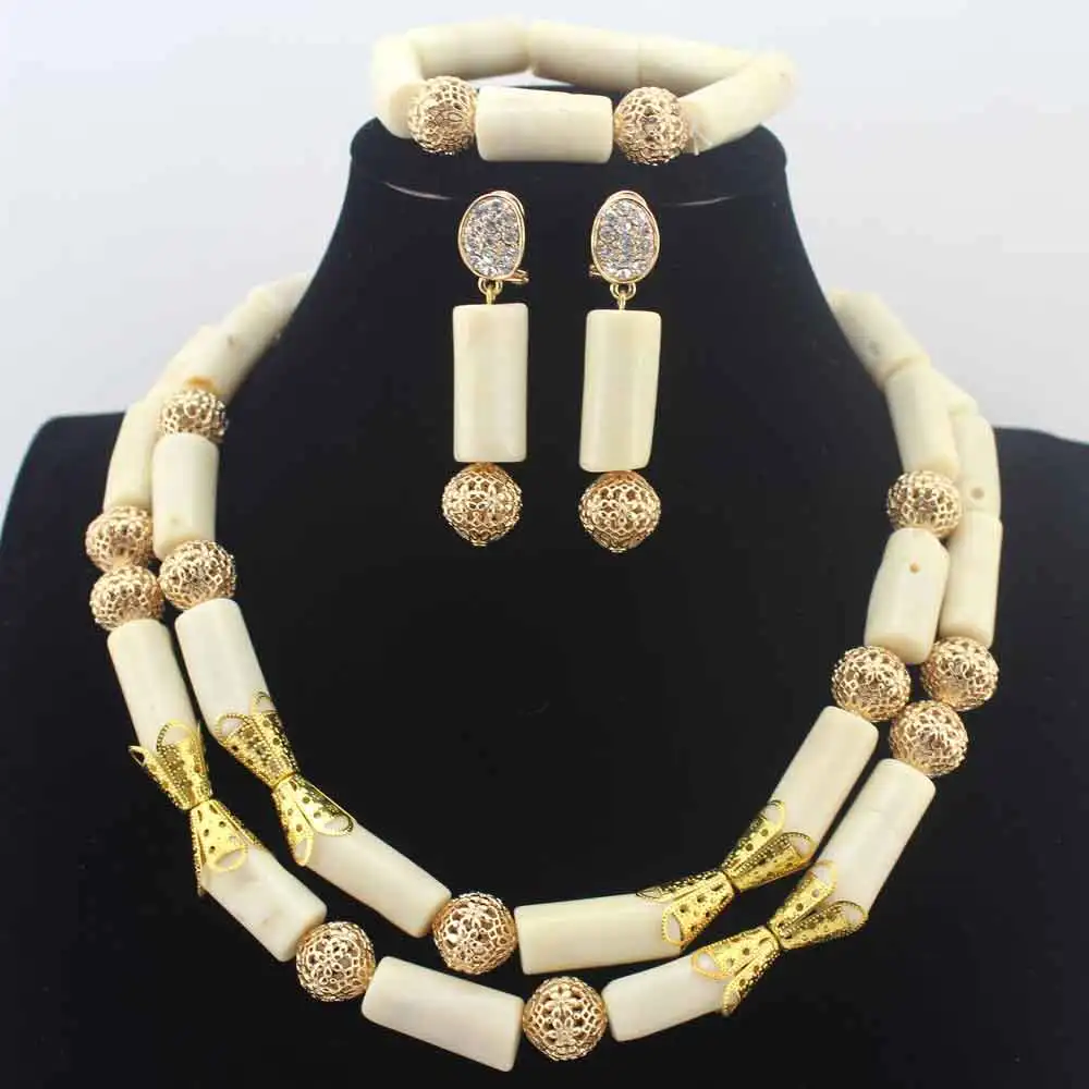 

Latest African Coral Beads Jewelry Set Indian Nigerian Wedding White Beads Bridal Necklace Set Wholesale Free Shipping HD8601