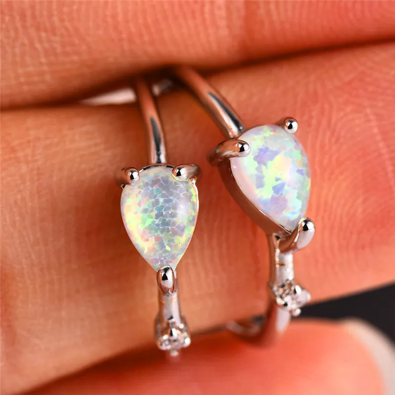 01 Boho синие белые огненные опаловые серьги для женщин Свадебные серебро 925 пробы, цвет розовое золото фиолетовая зеленая груша камень каплевидные серьги-кольца - Окраска металла: 01