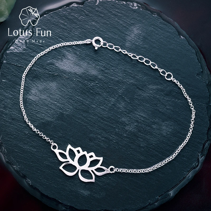 Lotus Fun Genuine 925 Sterling Silver Hollow Out Flower Charms Bracelet Silver 925 Jewelry Valentine's Day Present Dropshipping