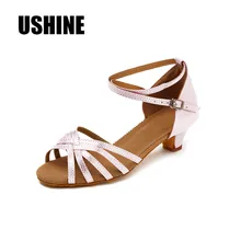 Светильник, розовый атлас, низкий каблук, для бальных танцев, сальсы, латинских танцев, обувь для женщин и девушек, WZJ