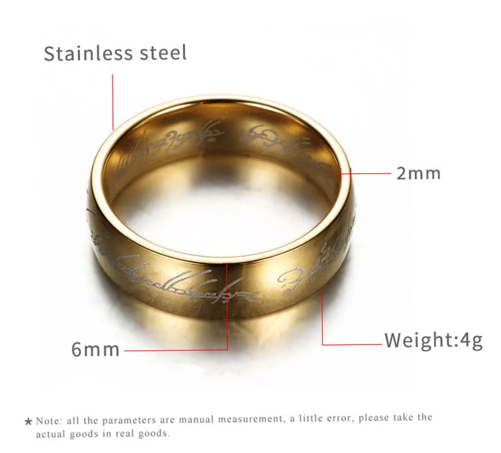 Модный стиль уникальный дизайн 316L нержавеющая сталь Властелин колец Hobbit Lverd для мужчин и женщин кольцо унисекс США стандартный размер