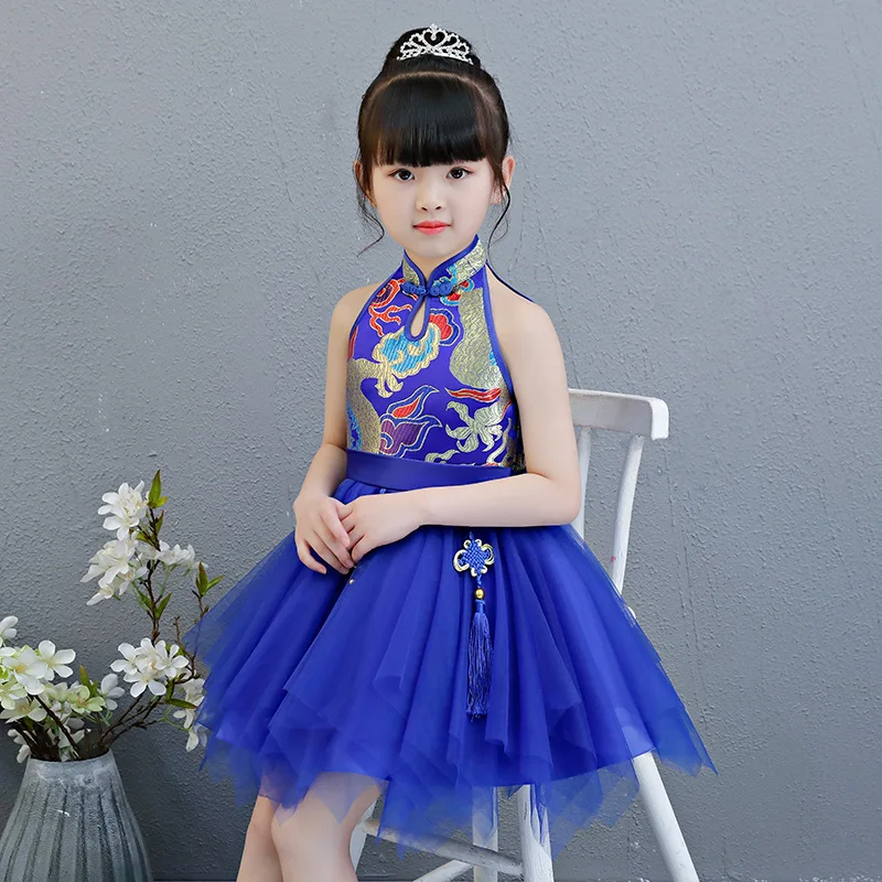 Одежда для детей; малышей; девочек одежда принцессы с воротником «Мандарин», без рукавов платье cheong-sam китайский Стиль Повседневные Вечерние Пышное Платье для девочки