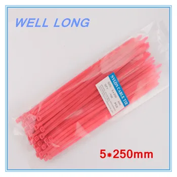 

200pcs/lot 5*250mm Rose red Self-Locking Nylon Wire Cable Zip Ties, Cable Ties.