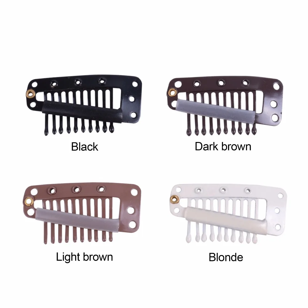 

Wigs hair clips 100pcs 36mm 10 teeth Snap Clips with silicone back for Extension hair accessories 4 Colors Available