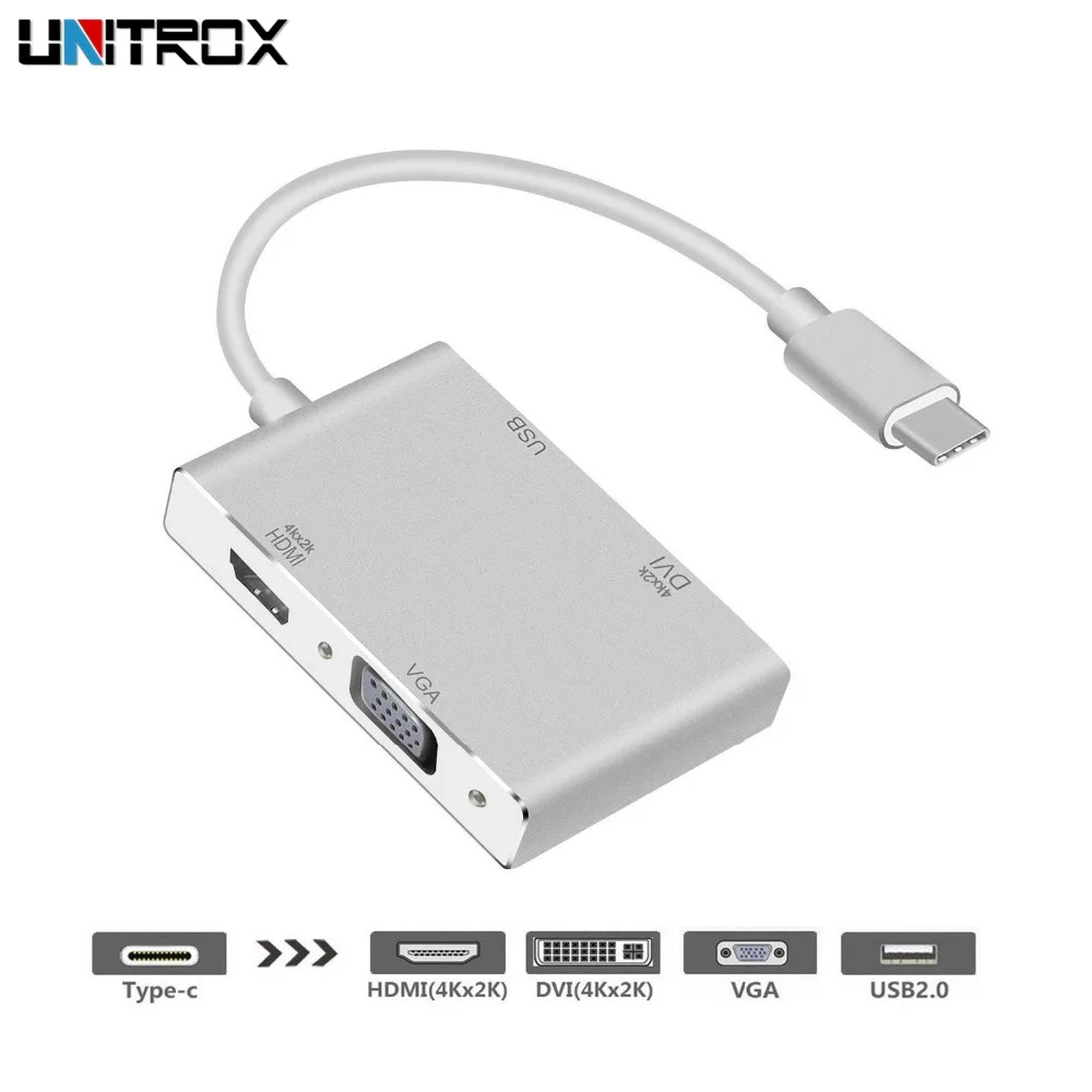 

4 In 1 USB 3.1 Type C to HDMI DVI 4K VGA USB 3.0 Adapter Converter for Laptop Apple MacBook/MacBook Pro/Google Chromebook Pixel