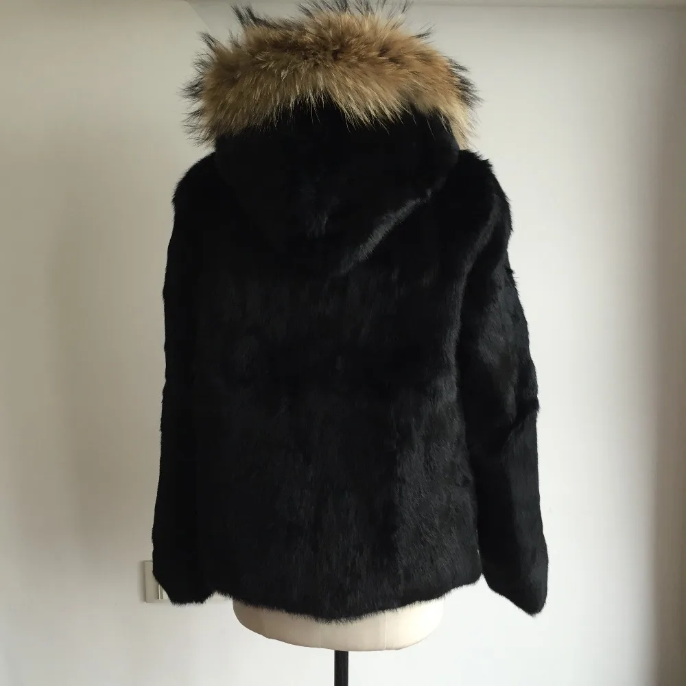 Меховая верхняя одежда с капюшоном с натуральным кроличьим мехом, пальто с большим мехом енота, капюшон TSR144