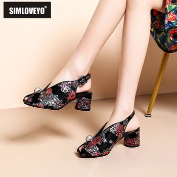 

SIMLOVEYO 2019 Brand New Ladies High Heels Horsehair Women Shoes Woman Casual Party Ol Ethnic Style Summer women's Sandals Red