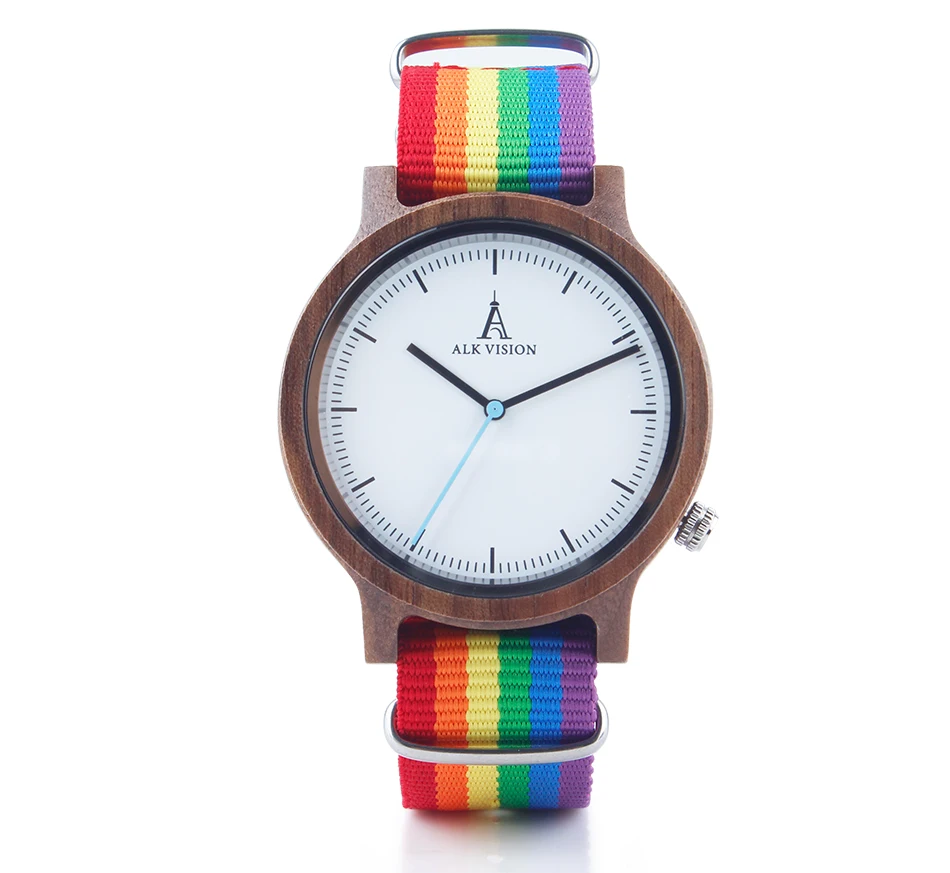 ALK Vision Pride, часы из дерева с радужным верхом, роскошные Брендовые женские и мужские деревянные часы с холщовым ремешком, модные повседневные наручные часы
