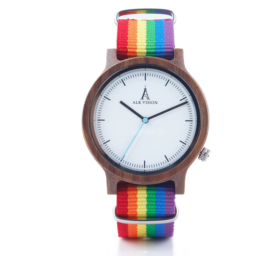 ALK Vision Pride Rainbow Top Wood Watches Dropshipping Brand Women Mens Wooden Watch Canvas LGBT Strap Fashion Casual Wristwatch