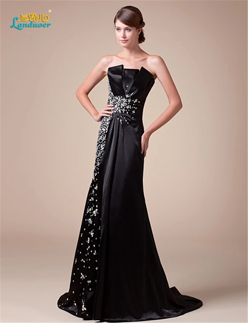 free shipping Glamorous sexy handmade crystals and beads zipper vestido de festa Black Pageant Prom Gowns Evening Dress dress
