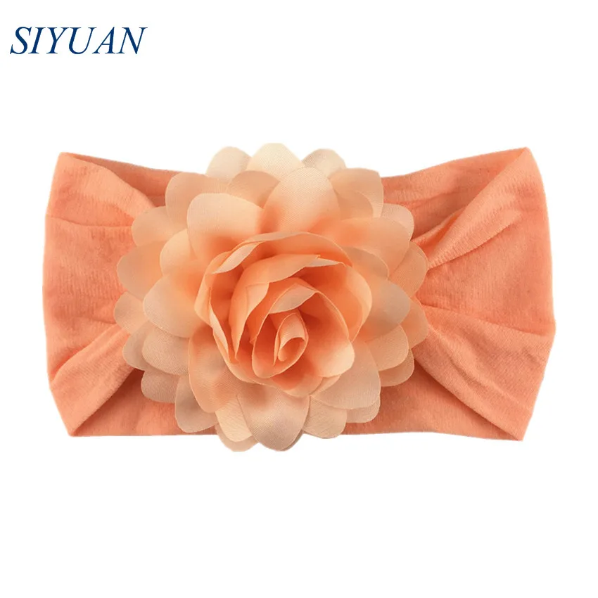 

1pcs/lot Summer Candy Color Headwear Kids Lovely Nylon Headband with 8cm Chiffon Lotus Flower Elastic Hair Turban HB092