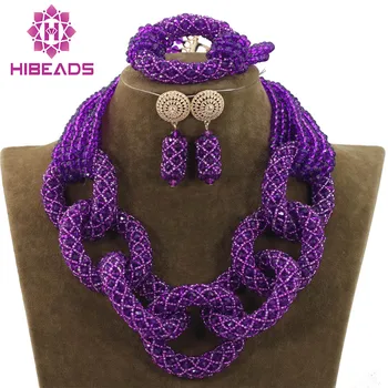 

Purple African Wedding Crystal Pendant Necklace Set African Nigerian Costume Jewelry Set for Women Free Shipping WD867