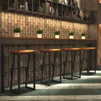 

Iron Bar Stool Bar Chair Front Desk Solid Wood Bar Chair Retro Simple Creative Modern Leisure High Bar Stool Coffee Chair