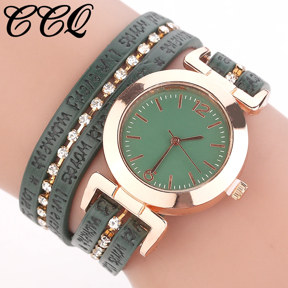 CCQ Модные женские золотые Кожаный браслет с цепочкой модные женские часы аналоговые кварцевые часы Relogio Feminino Прямая