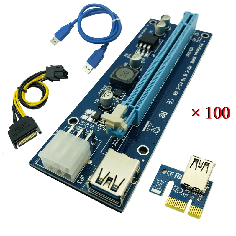 100 шт. синяя переходная карта pci-e 006C Express 1X 4x 8x 16x удлинитель PCI E USB 3,0 удлинитель адаптер карта SATA 15pin для Майнинг Биткойн шахтер