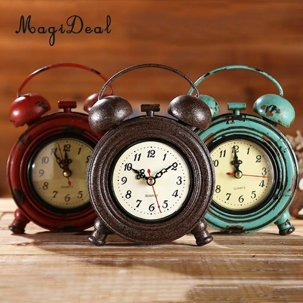 Mute Silent Retro Decorative Round Metal Dial Wall Clock Home Decoration Desk Clock