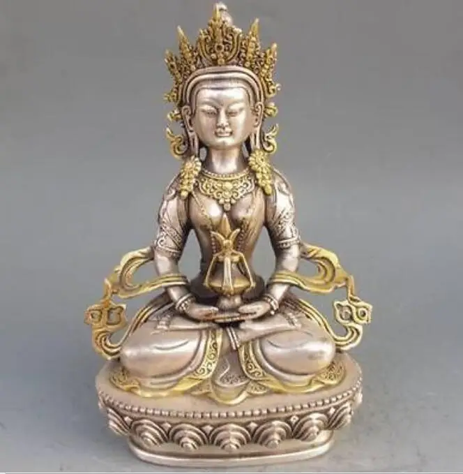 

Vintage Tibet Silver Copper Gilt Tibetan Buddhism Statue - Amitayus Buddha