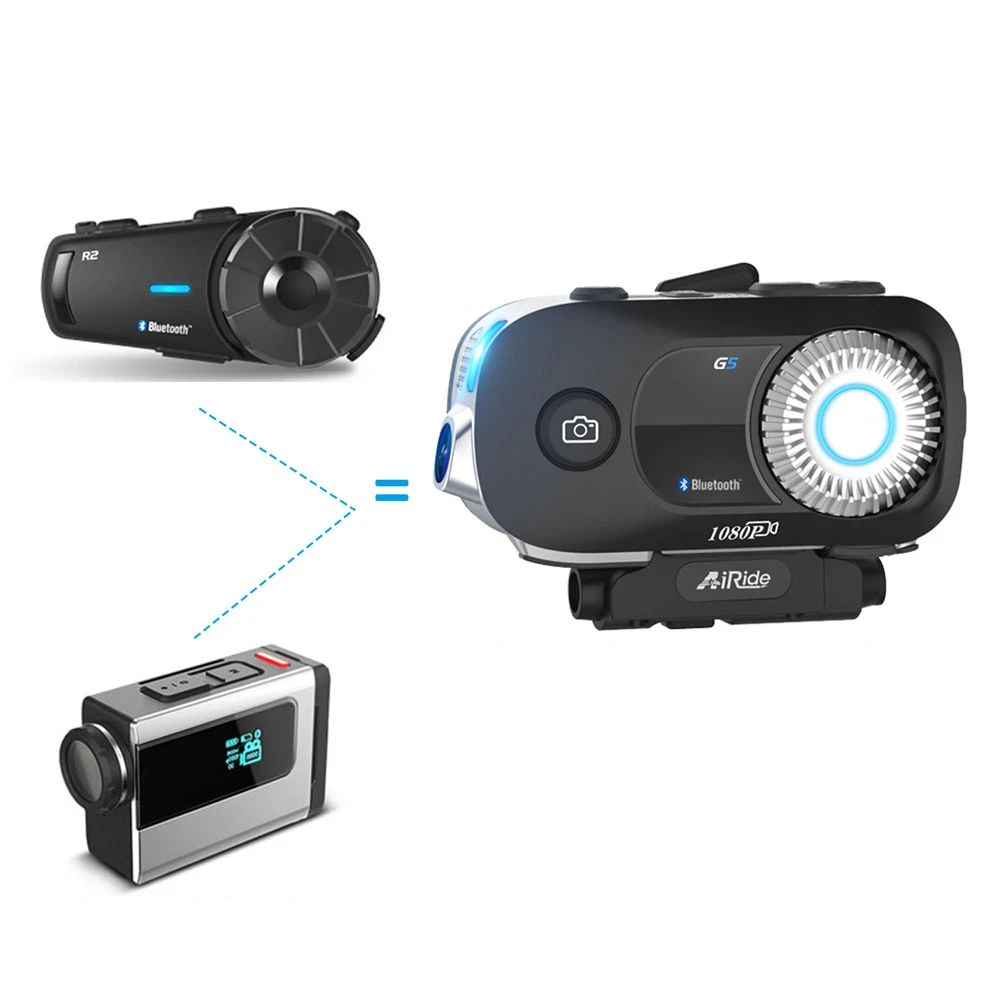 

AiRide G5 Motorcycle Intercom 4 riders Helmet Headset Bluetooth Communication Interphone With MP3 HD 1080P Video Recorder Camera