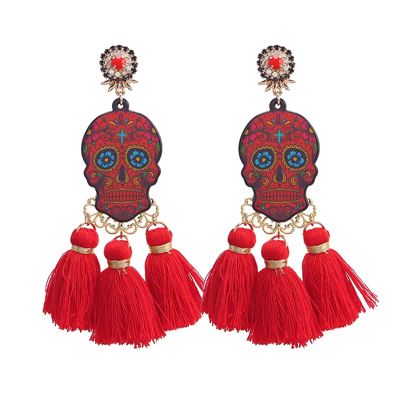 

Sehuoran Tassel Pendant Za Tassel Earrings 2019 Handmade Resin Skull Pendientes Statement Earrings Big Dangle Earring Gifts For