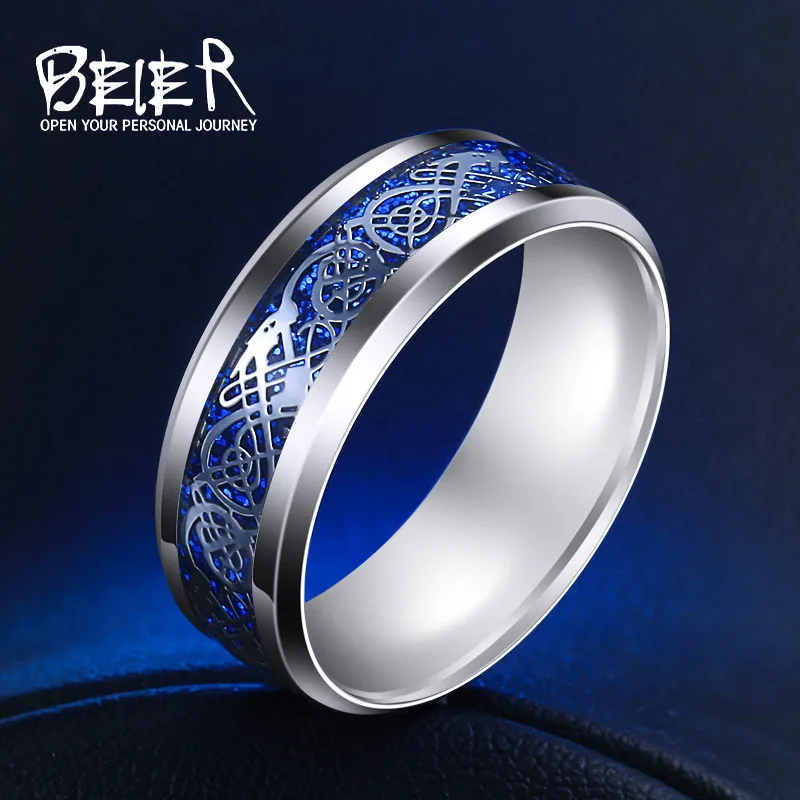 Beier кольцо из нержавеющей стали 316L Свадебные простые изысканные ювелирные изделия для мужчин/женщин модные ювелирные изделия BR-R002 - Цвет основного камня: white and blue