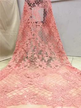 

Novelty 3D French lace with sequins 5 yards/lot 2019 latest design African Lace Fabric For Wedding Dress Purple, white, sky blue