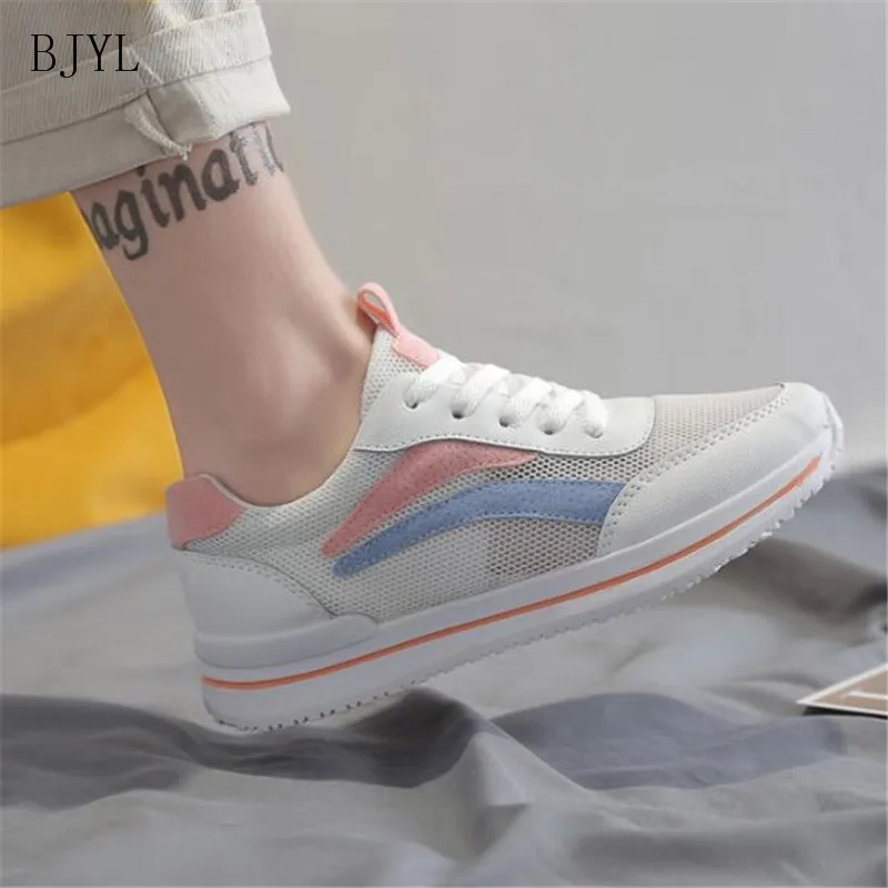 

BJYL 2019 Women Shoes Light Women Sneakers Air Mesh Feminino Women Casual Shoes Vulcanize Breathable Trainers White Sneakers B22