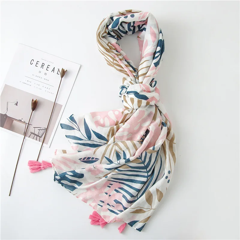 

Women Cotton Scarf Leaves Colored Hijab Large Speical Design Foulard Stylish Shawls Blanket Wraps [3087]