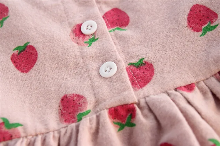 Fanfiluca Girls Dress 2018 Autumn Casual Style Girls Clothes Long Sleeve Strawberry Pattern Cotton Stand Collar Dress006