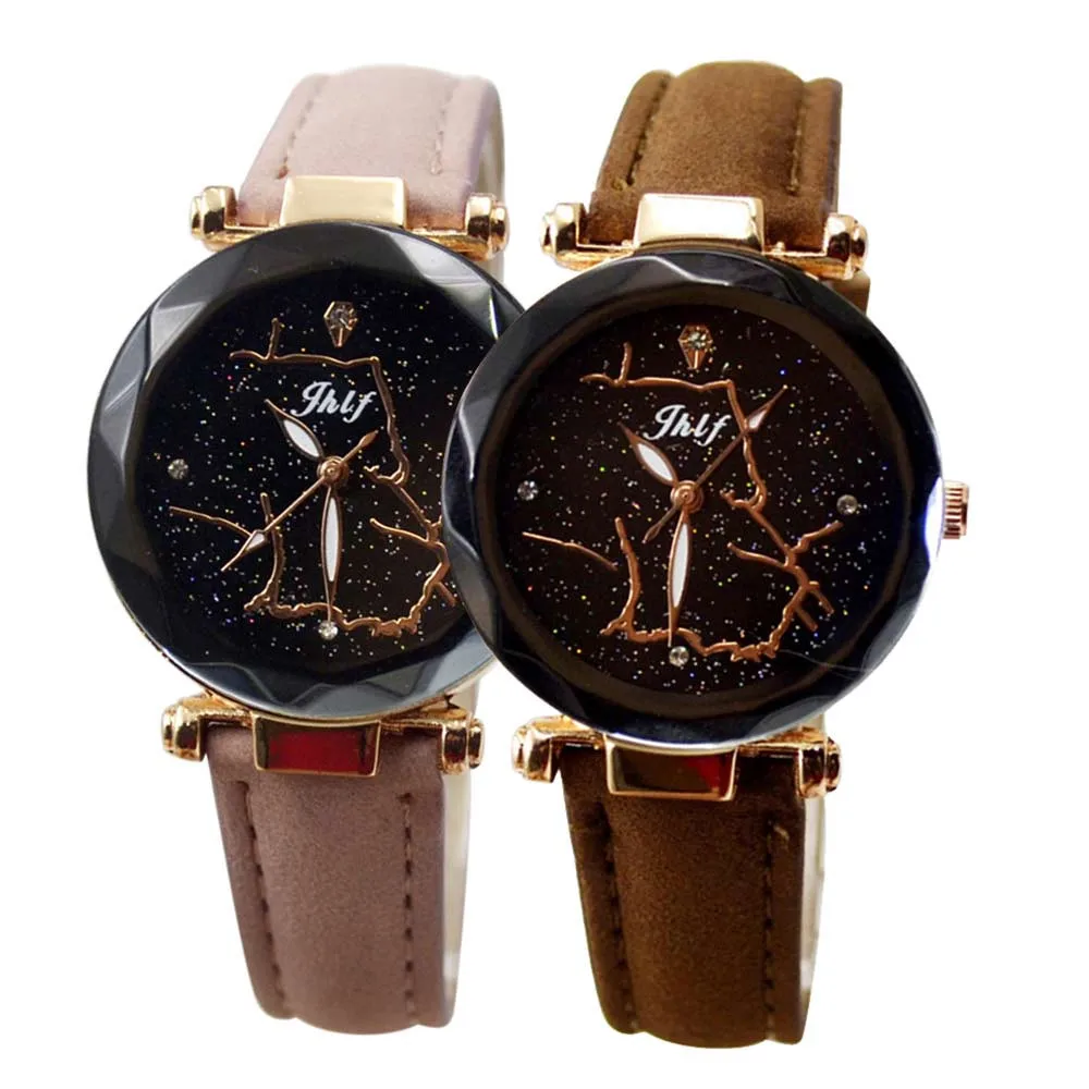

Women Wristwatch Leather Casual Luxury Analog Quartz Starry Sky watch female clock women 2019 ladies watches