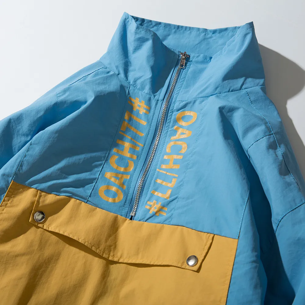 OSCN7 Hip Hop Contrast Color Jackets Men 2019 New Streetwear Loose Casual Women Windbreaker Jackets Varsity Bomber Coat A31