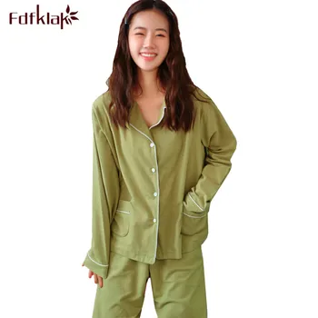 

Fdfklak High quality cotton pajamas women long sleeve spring autumn pajama set female nightwear pijama home wear pyjama femme
