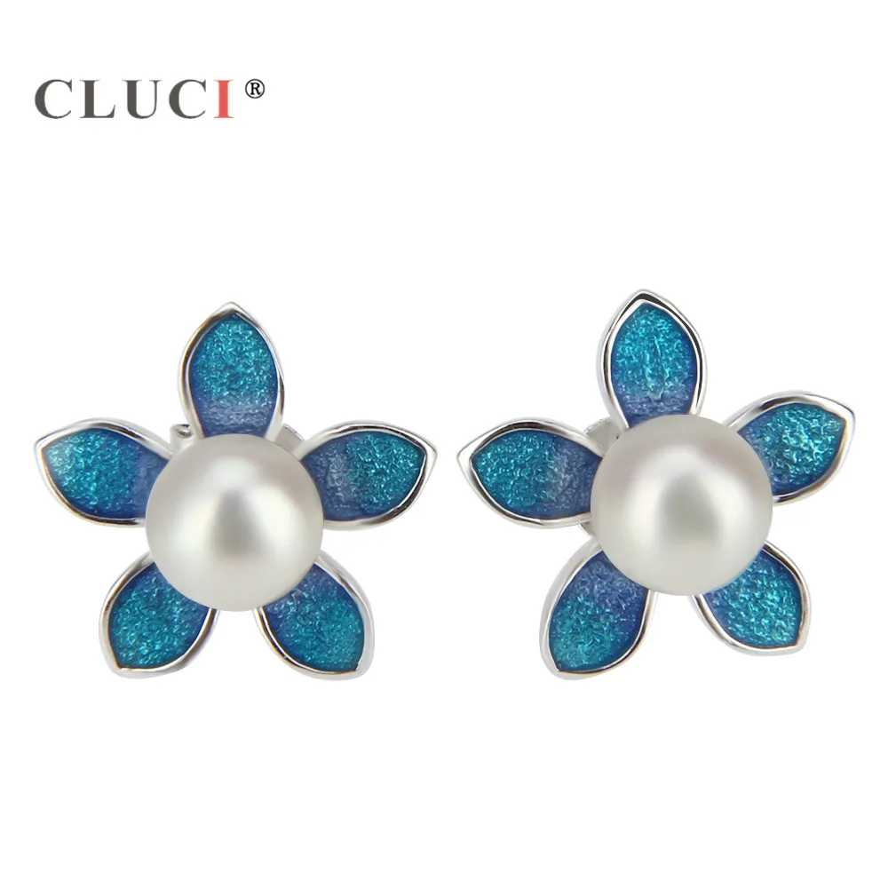 

CLUCI Real 925 Sterling Silver Jewelry BLue Plumeria Flower Stud earrings Cute Flower Earrings for Women Girls Kids Jewelry