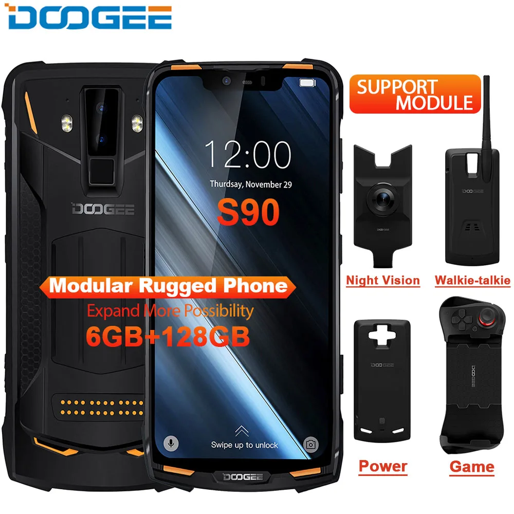 IP68 DOOGEE S90 Modular Rugged Mobile Phone 6.18inch Display 5050mAh Helio P60 Octa Core 6GB 128GB