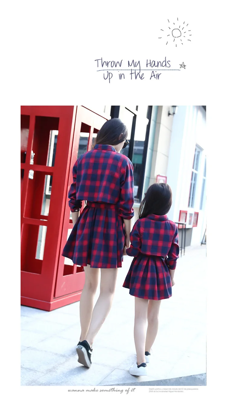 Mother Daughter Family Matching Long Sleeve Red Green Plaid Dress 13