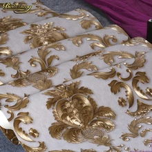Beibehang Роскошные блестящие золотые Цветочные Дамасские обои текстурированные виниловые Дамасские полосы обои для дома гостиная спальня рулон
