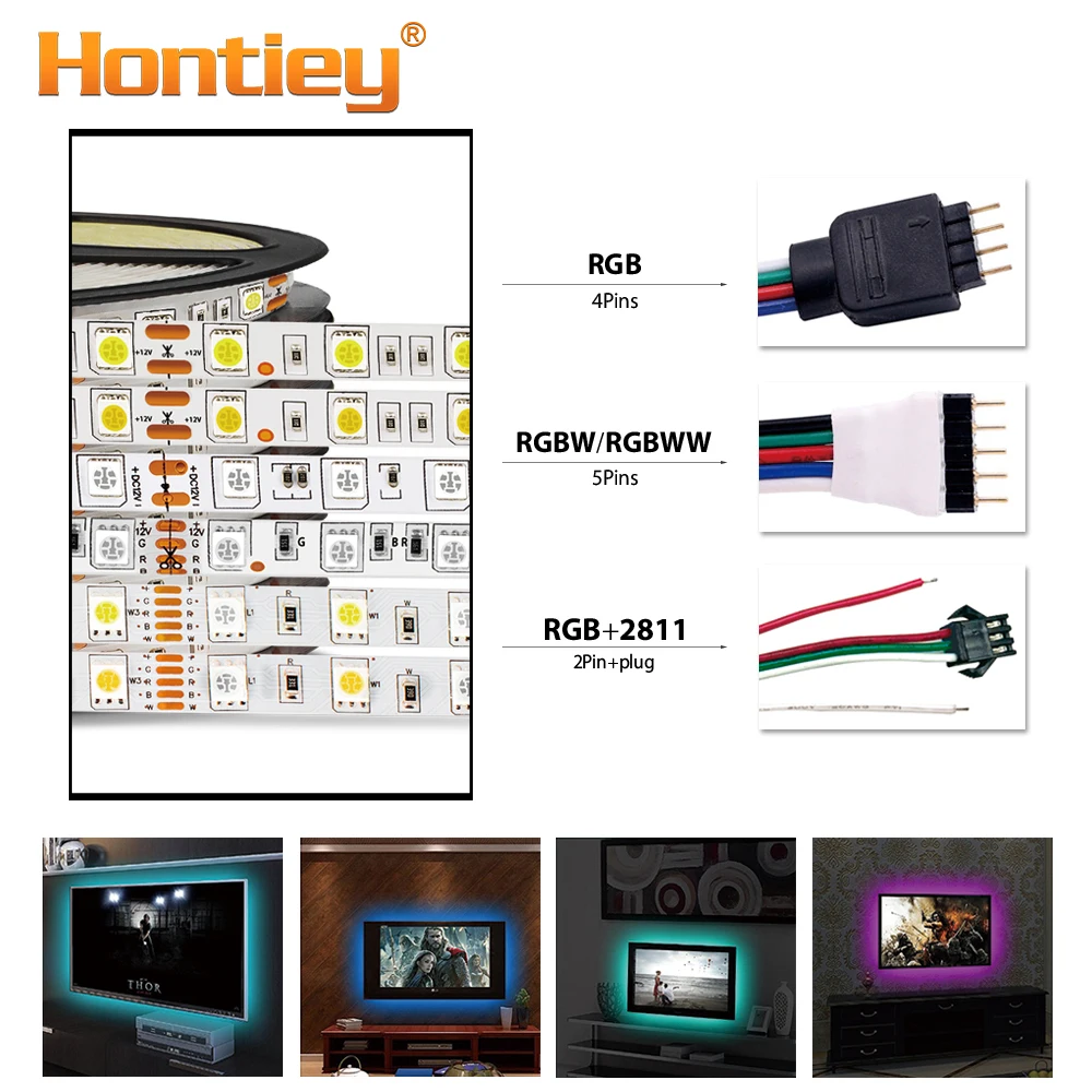 Hontiey Светодиодная лента светильник SMD5050 2835 DC12V 60 светодиодов/м 5 м/рулон RGB RGBW RGBWW DIY