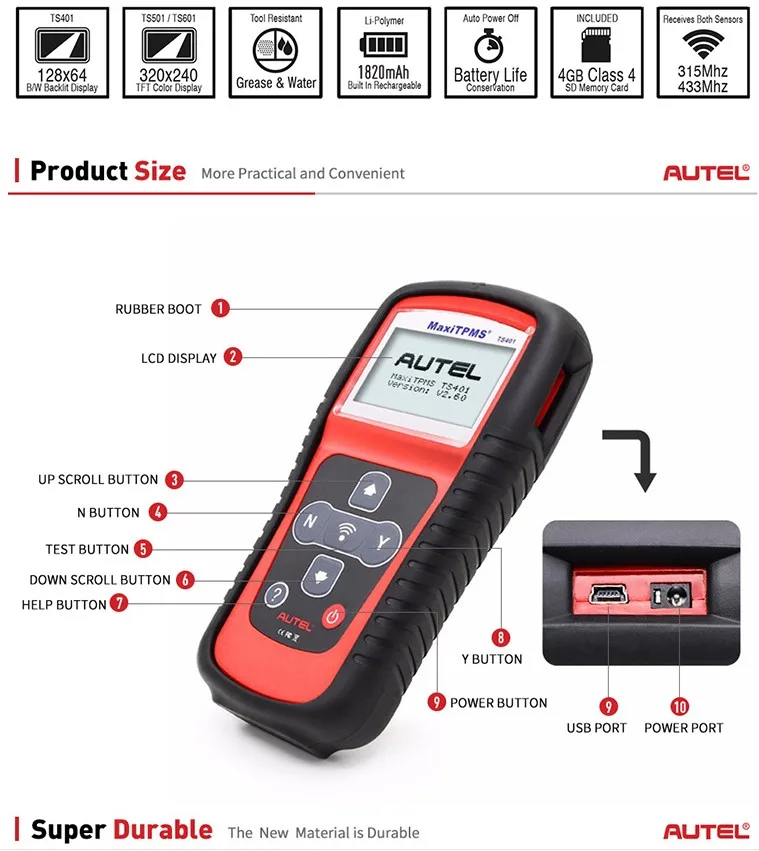 Autel MaxiTPMS TS401 инструмент мониторинга состояния шин TPMS повторитель для TPMS сенсор Relearn autel MX-sensor программа