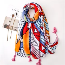 2019 новые хлопковые шарфы с геометрическим принтом и кисточками шаль модный длинный геометрический принт широкий шарф хиджаб глушитель
