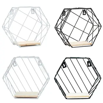 

Hexagon Grid Floating Shelf Storage Iron Mesh Basket Cupboard Rack Closet Holders Storage Basket Rack Organizer Flower Pots #4