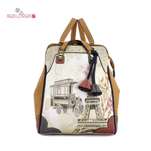 De doble uso de la Mochila Para Las Adolescentes Hombro Retro Bolsa de Hombro Femenino 2017 Nueva Personalidad Impresión de La Manera de LA PU Mochila de Viaje