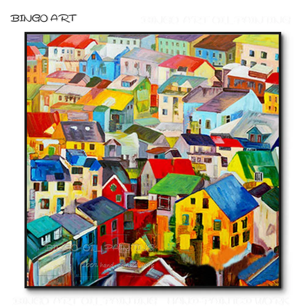 ArtistHandpaintedHighQualityRichColorsAbstractHousesOil