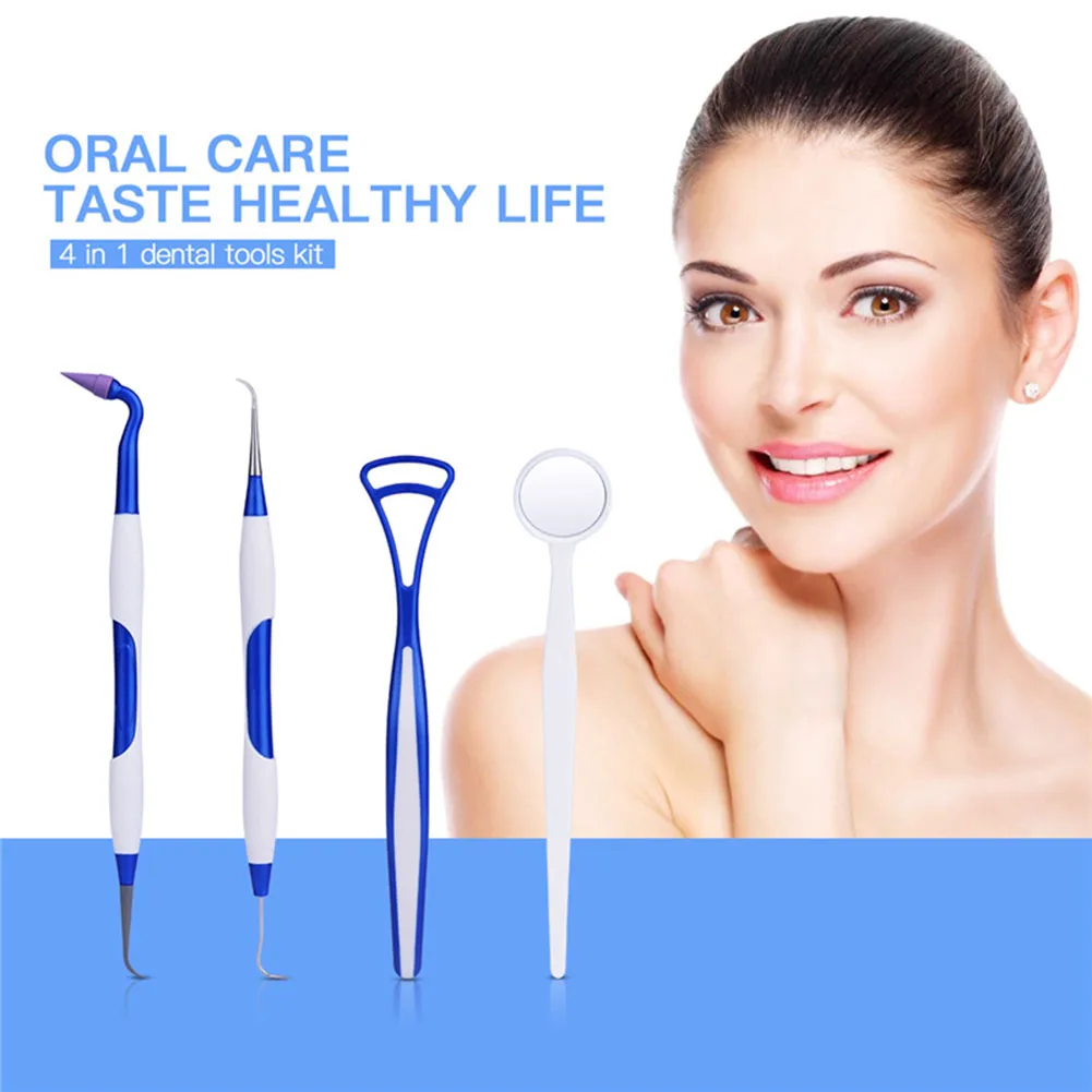 

Professional Oral Cleaning Tool 4 in 1 Oral Care Kit Tooth Pick Mouth Mirror Gum Stimulator Tongue Scraper Oral Hygiene Kit HB88