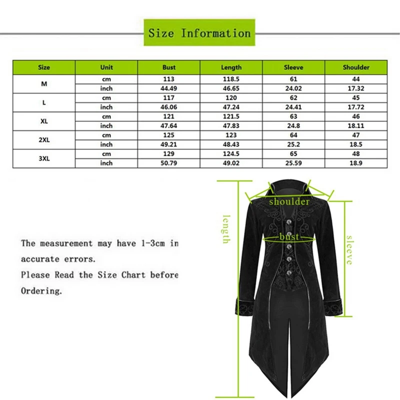 WENYUJH Fashion Men Coat Vintage Swallowtail Stage Long Jacket Gothic Steampunk Lapel Uniform Outwear Button Dovetail Outwear