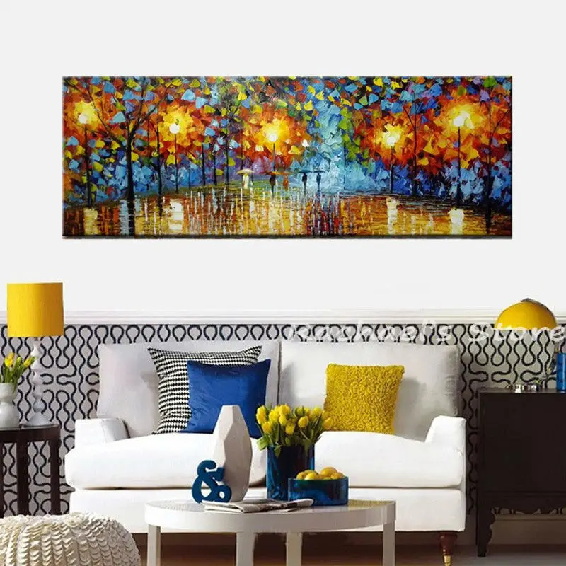 100% ручная роспись дождливый ночник пейзаж домашний декор настенное искусство